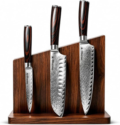 VG10 Damascus Kitchen Knife Set 3PCS, Japanese Chef Knife Set, 67-Layer Forged High Carbon Steel Cooking Knives with Pakkawood Handle Gift Box