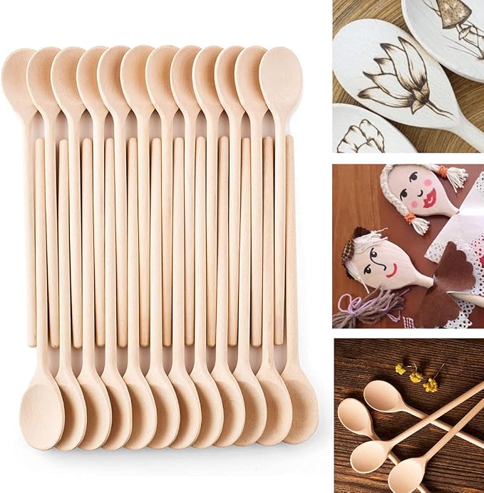 Mr.Woodware 12 Inch Wooden Spoons for Cooking - Set of 24 Long Handle Oval Wooden Spoon for Mixing, Stirring, Tasting - Kitchen Wooden Utensils For Cooking and Crafts, Personalized Wood Burning