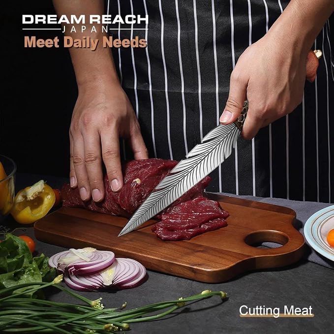 Dream Reach Feather Viking Knife – Hand-Forged Boning Knife with Sheath, 7" High Carbon Steel Butcher Tool for Meat Cutting, Camping BBQ Gifts for Men Women