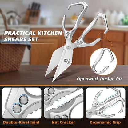 Kitchen Shears Set – Heavy Duty Japanese Stainless Steel Kitchen Scissors, Ultra Sharp Meat Scissors Dishwasher Safe, Cooking Scissor for Food