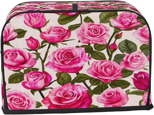 Rose Pink Toaster Cover 2 Slice Wide Slot Washable Toaster Covers | Retro Art Dust and Fingerprint Protection Bread Maker Covers for Kitchen Accessories Decor Bakeware Women Gift