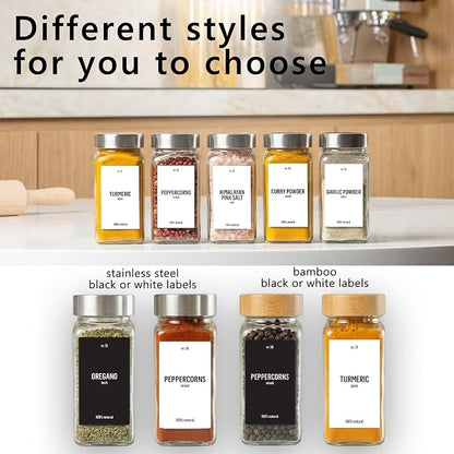 Deco haus Glass Spice Jars with Label 36x4oz [WHITE LABELS incl] Spice Containers with Labels, Shaker Lids & Funnel - Empty Herb Seasoning Containers, Small Seasoning Bottles for Herb with Lid