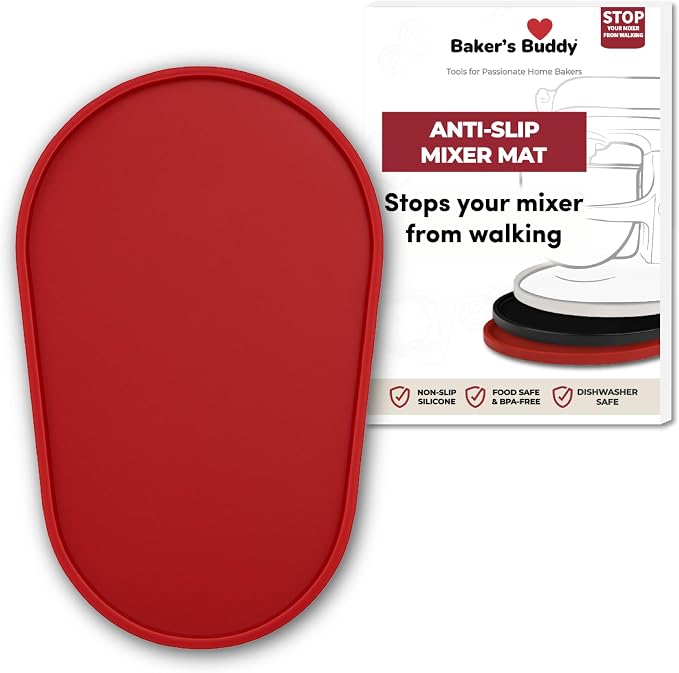 Baker's Buddy Anti-Slip Stand Mixer Mat for KitchenAid Select Bowl-Lift 5–8 Qt Mixers – Silicone Base Pad for Heavy Dough Kneading, Reduces Walking, Vibration & Noise, Red