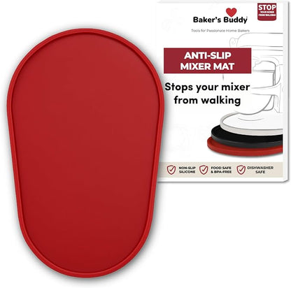 Baker's Buddy Anti-Slip Stand Mixer Mat for KitchenAid Select Bowl-Lift 5–8 Qt Mixers – Silicone Base Pad for Heavy Dough Kneading, Reduces Walking, Vibration & Noise, Red