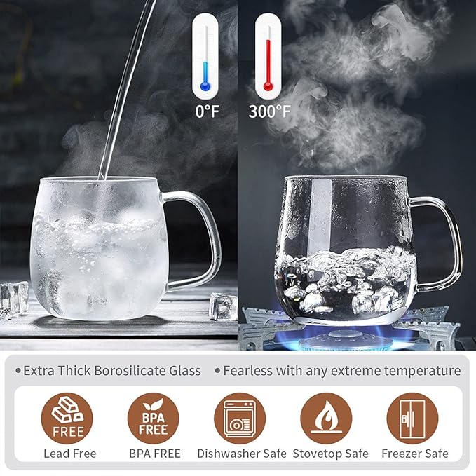 DOPUDO Glass Tea Cup with Infuser and Lid, 17.6oz/520ml Large Borosilicate Teacup,Tea Glass, Clear Mug for Loose Leaf Tea, Blooming Tea, Microwave & Dishwasher Safe - Tea Maker Gift for Birthday.