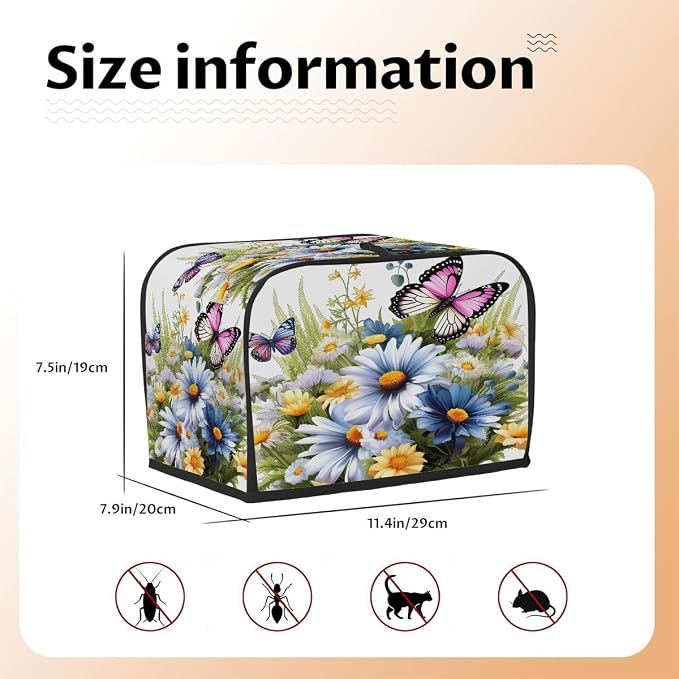 Soring Flower Floral Toaster Cover 2 Slice Wide Slot Washable Kitchen Appliance Covers Fingerprint Bread Machine Dust Cover Small Toaster Oven Accessories Covers Bread Maker Bag Women Gift