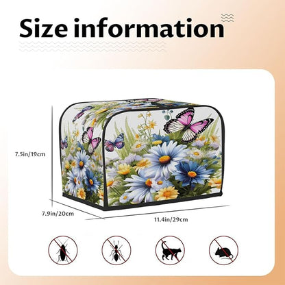 Soring Flower Floral Toaster Cover 2 Slice Wide Slot Washable Kitchen Appliance Covers Fingerprint Bread Machine Dust Cover Small Toaster Oven Accessories Covers Bread Maker Bag Women Gift
