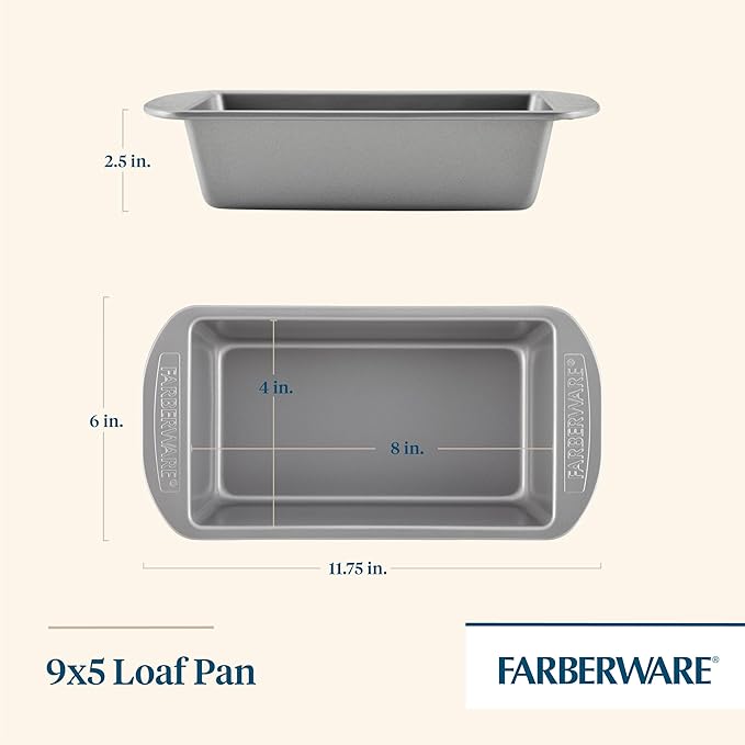 Farberware Bakeware Nonstick Loaf Pan, 9-Inch x 5-Inch, Loaf Bread Pans, Gray
