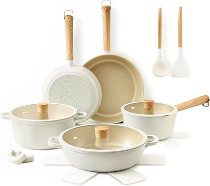 SENSARTE 17Pcs Ceramic Nonstick Cookware Set Non-toxic Healthy Pots and Pans Set Ceramic Kitchen Cooking Frying Pans with Stay-cool Handle, PFAS/PTFE/PFOA Free, Dishwasher Safe, Induction Compatible