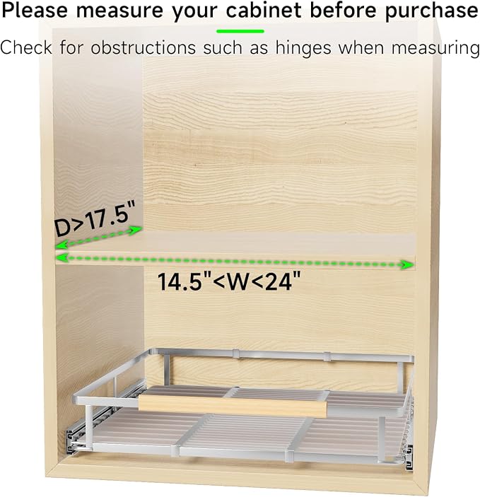 Expandable Pull Out Drawers for Cabinets, Kitchen Cabinet Slide Out Shelves, Adjustable Roll Out Drawers, Stainless Steel, Medium 2 Pack, (14.5"-24") Width x 17.5" Depth