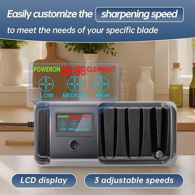 𝑼𝒑𝒈𝒓𝒂𝒅𝒆𝒅 5 in 1 Electric Knife and Scissor Sharpener, Electric Knife Sharpeners for Kitchen Knives, 3 Speeds Fast Knives Sharpening, Diamond Abrasives & LCD Display