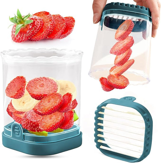Creative Strawberry & Fruit Slicer - Detachable Cutter with Push Plate (Dark Teal)