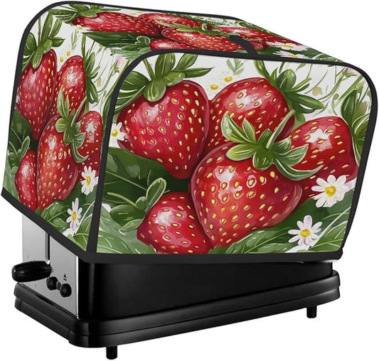 Fruit Strawberry Toaster Cover 4 Slice Wide Slot Washable Toaster Covers | Flower Art Dust and Fingerprint Protection Bread Maker Covers for Kitchen Accessories Decor Bakeware Women Gift