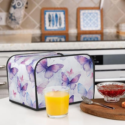 Butterfly Flower Purple 4 Slice Toaster Cover Wide Slot Dustproof Bread Maker Cover Fingerprint Bakeware Protection Kitchen Appliance Cover Toaster Bag