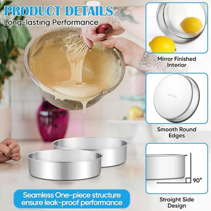TeamFar 7 Inch Cake Pan, Stainless Steel Round Layer Cake Baking Pan Tin for Birthday Wedding, Non-Toxic & Heavy-Duty, Mirror Finish & Leak Proof, Oven & Dishwasher Safe