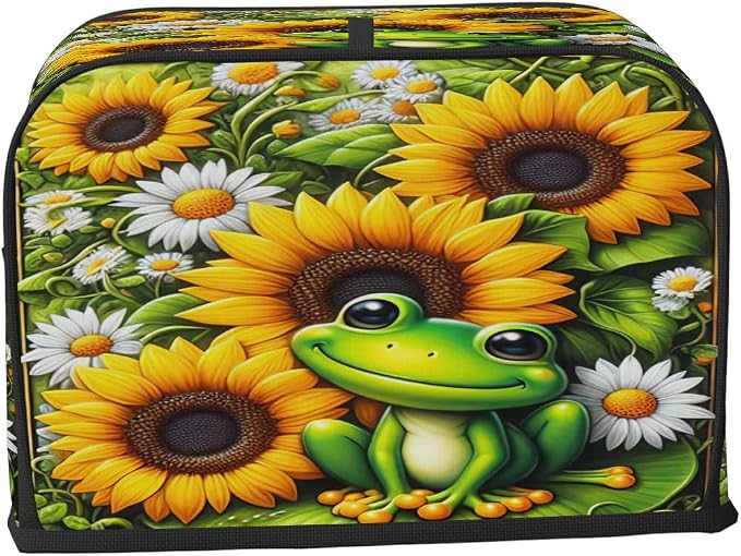 Sunflower Frog Toaster Cover 4 Slice Wide Slot Washable Kitchen Appliance Covers Fingerprint Bread Machine Dust Cover Small Toaster Oven Accessories Covers Bread Maker Bag Women Gift