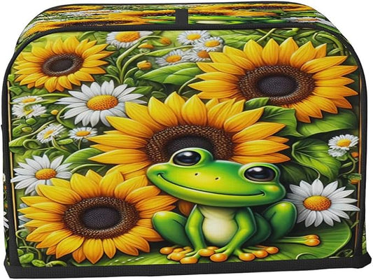 Sunflower Frog Toaster Cover 2 Slice Wide Slot Washable Kitchen Appliance Covers Fingerprint Bread Machine Dust Cover Small Toaster Oven Accessories Covers Bread Maker Bag Women Gift