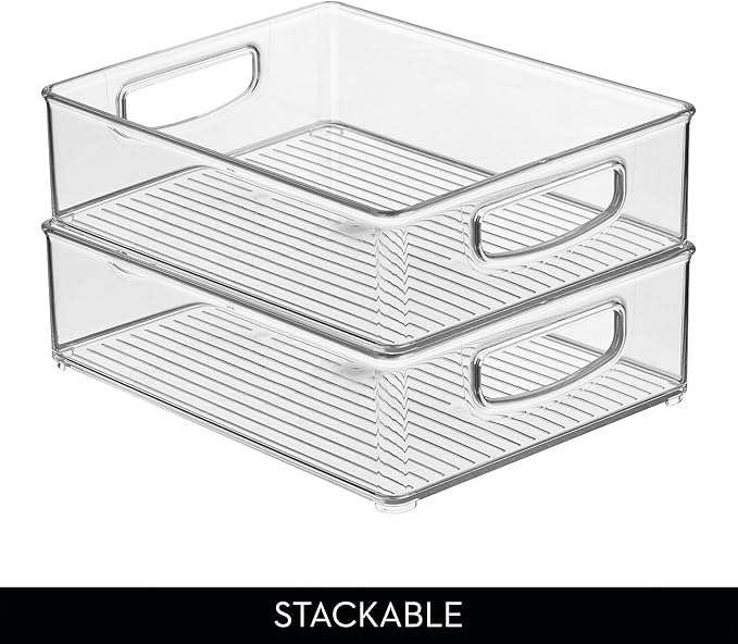 iDesign Stackable Plastic Handle Bin Assortment Set - Storage Organizers for Kitchen, Fridge, Pantry, Home -18 Pack, Clear | Cabinet Organization, Container, BPA-Free