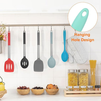 HARFINGTON 2Pcs Silicone Spoons, Heat Resistant Kitchen Cooking Utensil Spoon for Cooking, Mixing, Stirring and Serving, Green