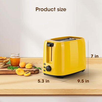 Yellow 2-Slice Toaster for Bread & Bagel, 7 Adjustable Browning Shades | 1.3in Extra Wide Slots, 750W Even Double-Side Toasting, Defrost Reheat Cancel Modes, Removable Crumb Tray & Cord Storage