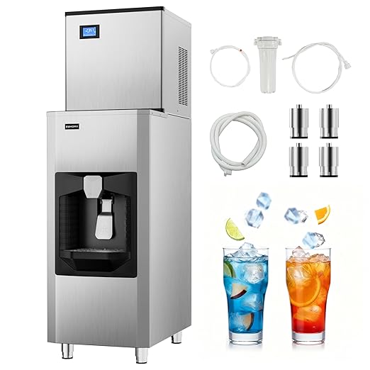EUHOMY Commercial Ice Maker Machine 500Lb/24H, Ice Ready in 10-15 min,SECOP Compressor, Industrial Ice Machine with 130Lbs Automatic Ice Bin Dispenser, Ice Maker Machine for Hotel/Restaurant/Business