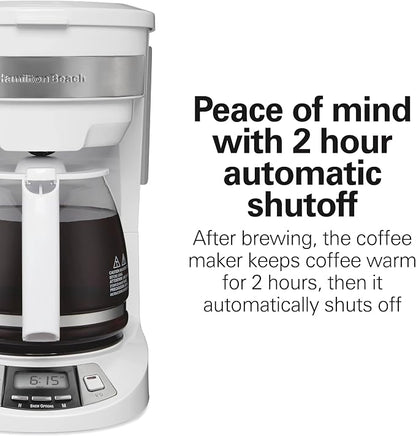 Hamilton Beach 12 Cup Programmable Drip Coffee Maker Machine, Regular & Bold Brew Options, Auto Pause and Pour, Glass Carafe, White (46294J)