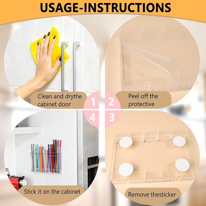 NTIERA 9.5" Large Acrylic Straw Holder for Cabinet Door-Reusable Tumbler Straw Organizer Storage,Small Kitchen Organizers and Storage Accessories Container, Ultra Sticky Cupboard Door Mounted(Black)