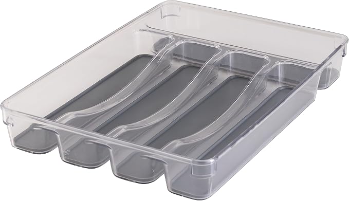 Kitchen Details 23195 Utensil and Cutlery Drawer Organizer, Divider, Tray, Storage, 5 Compartment, Clear (Pack of 2)