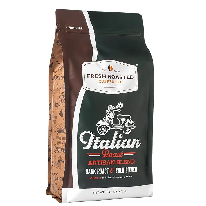 Fresh Roasted Coffee, Italian Roast Whole Bean Coffee, Dark Roast, Kosher, 5 lb (80 oz)