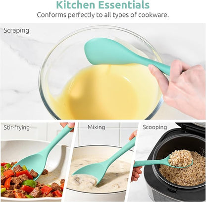 600ºF Heat Resistant Spatula Spoon: U-Taste Flexible Silicone Cooking Scoop Spoonula, Serving Mixing Scraping Food in Non-Stick Pan Cookware, Seamless Multifunctional Kitchen Utensil (Aqua Sky)