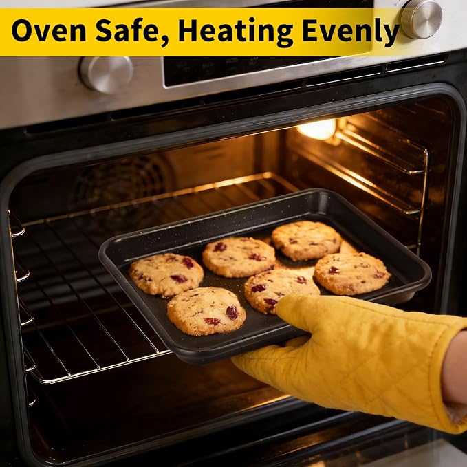 Beasea Small Baking Sheet Pan, 2 Pack 8.5x6.5 Inch Mini Small Cookie Sheets for Individual Baking Cooking Serving, Cookie Roll Cake Brownie Pan Tray for Oven - Black Speckle