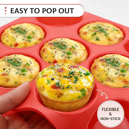 Silicone Muffin Pan, Mini Muffin Pan, Regular 12 Cups and Mini 24 Cups Cupcake Tin Set of 2 for Baking Egg Bites
