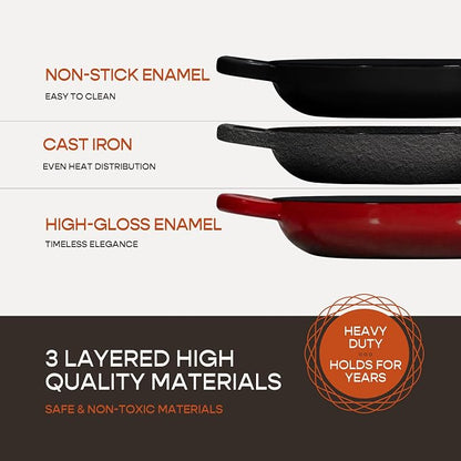 Krustic Enameled Cast Iron Dutch Oven for Sourdough Bread Baking | 6 Quart Round Pot with Lid | 10 Inch Ceramic Enamel Thick Coated Cookware Set with Non Stick Silicone Baking Mat for Cooking | 6 Qt | Red