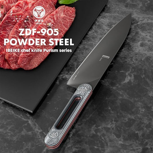 Japanese Chef Knife 8 Inch: ZDF-905 Powder Steel, Ultra Sharp Kitchen Knife, Full Tang Professional Chef Knife with Interchangeable Laser-Engraved Handles, Purism Series