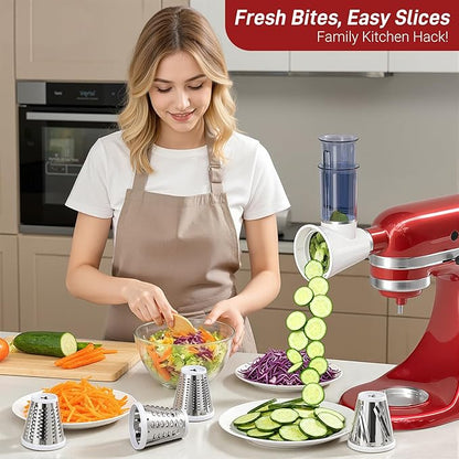 Slicer Shredder Attachment for KitchenAid Stand Mixers, Cheese Grater Attachments, Vegetable Slicer Salad Maker Accessories for Kitchenaid, Food Slicers with 4 Blades, Dishwasher Safe