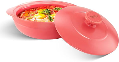 MINH LONG 1-Qt Porcelain Dutch Oven with Lid – Lead & Cadmium Free, Oven Safe to 482°F, Heat Retention, Clay Pot for Cooking on Gas & Infrared Cooktop, Use to Marinate, Cook, Bake, Refrigerate & Serve