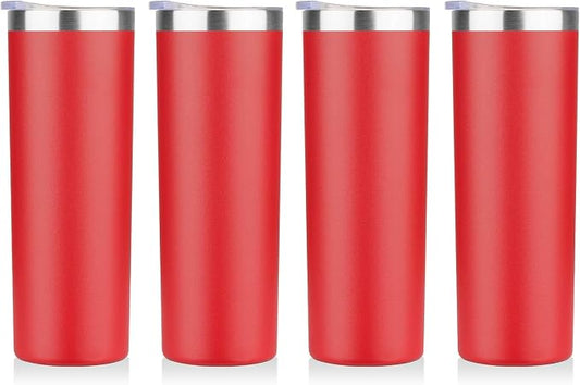 HASLE OUTFITTERS 20 oz Skinny Tumblers Bulk Set, Stainless Steel Insulated Slim Tumblers with Lids, Reusable Double Wall Travel Coffee Mugs, Durable Powder Coated Travel Water Cups(Red, 4)