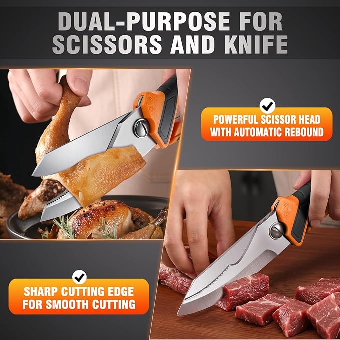 Chenovate® Heavy Duty Kitchen Scissors,Kitchen Shears with Knife & Scissor Switch Lock,Food Scissors Fit for Poultry Bones,Turkey,Meat Cutting,Veggies,Fish,Pizza(blue)
