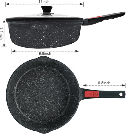 AIKENBBKK 12 Inch Deep Frying Pan Skillet Nonstick with Lid, 5 QT Saute Pan, Non Stick Frying Pan, Compatible with All Stovetops, Detachable Handle, Oven Safe, PFOA PFOS Free, Black