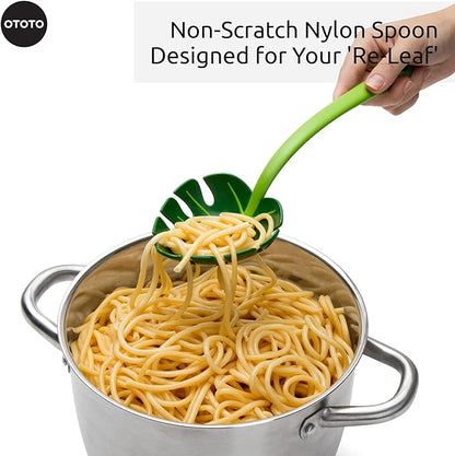 OTOTO Pasta Spoon - Spaghetti Spoon, Pasta Fork, Pasta Server, Monstera Ladle - Dishwasher Safe & Heat Resistant - Fun Kitchen Gadgets, Unique Gifts for Cooking (Jungle Spoon)