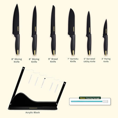 Cuisinart Advantage Nonstick Ceramic-Coated Knife Set, 7-Piece Acrylic Block Stainless Steel Knives for Precise Cutting, Durable Kitchen Knife Set with Ergonomic Handles, G1042-7BG