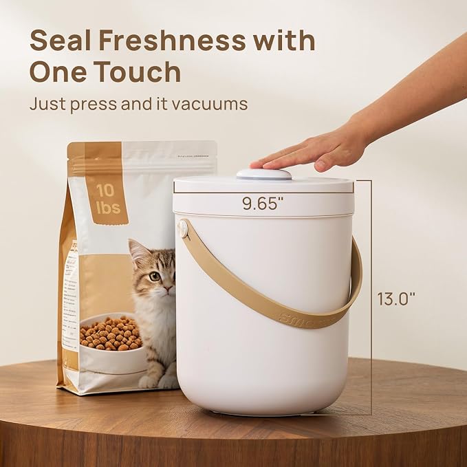 smartoo Vacuum Cat Dog Food Storage Container 10 lb/10.6 Qt, Airtight Dry Dog & Cat Food Bin with One-Button Vacuum Sealing, Magnetic Scoop Incl., BPA-Free, Durable Storage with Rechargeable Battery