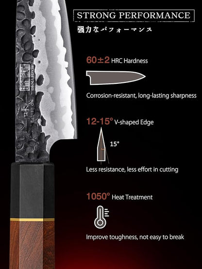 HOSHANHO 8 Pieces Knife Set, Japanese High Carbon Steel Kitchen Knives Set with Block, Hand Forged Ultra Sharp Chef Knife Set with Ergonomic Rosewood Handle