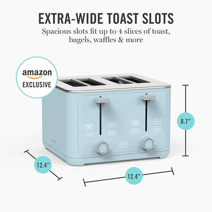 Martha Stewart 4 Slice Toaster, 10 Shade Settings with Defrost, Cancel, Bagel & Gluten-Free, Extra-Wide Self-Centering Slots for Waffles & Artisan Bread, Removable Crumb Tray, Cord Wrap, 1800W, Sky