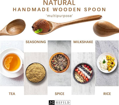 4 PCS Wooden Spoons for Honey, 6.7 inch Small Wooden Spoons - Terrific for Tea, Coffee & Soup, Little Acacia Wood Serving Table Spoon Set, Bulk Bamboo Teaspoon for Eating with Unique Design