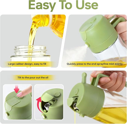 2Pcs Glass Oil Sprayer for Cooking 16oz/470ml, Kitchen Gadget for Air Fryer, Salad, BBQ, Frying（White） (Black+Green)