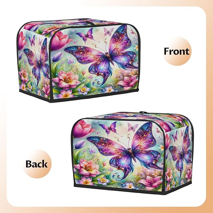 Toaster Cover 2 Slice Wide Slot Spring Flower ButterflyBread Toaster Oven Dustproof Cover Small Appliance Kitchen Covers Dust and Fingerprint Protection for Women Gift 2 Slice