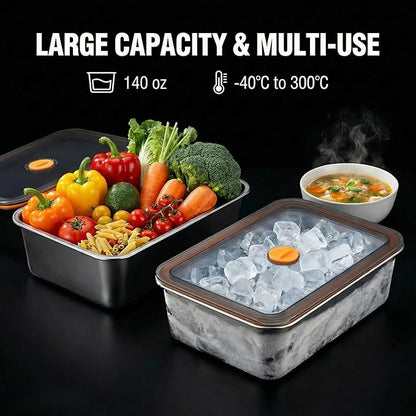 Stainless Steel Food Storage Containers, Silver, Airtight with Vacuum Seal, Stackable Rectangular, 3-Piece Set, BPA-Free Lids, for Meal Prep and Leftovers Storage (deep - 3.3'' Height)