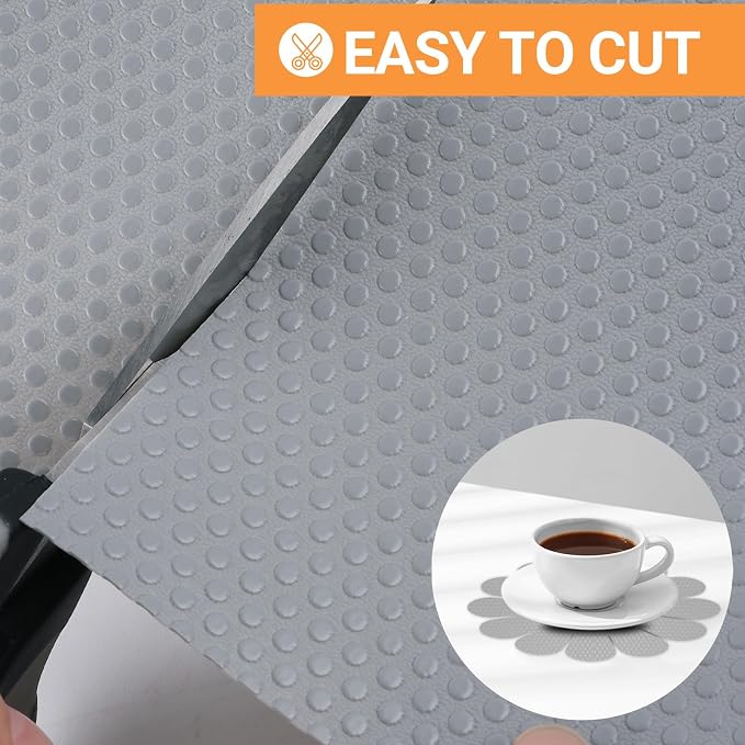 FLPMIX Shelf Liners for Kitchen Cabinets: Non-Adhesive Drawer Liner 17" W x 300" L - Light Gray Waterproof Easy to Cut Cupboard Mat for Bathroom Pantry Shelves
