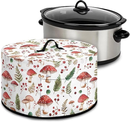 Ferns Mushrooms Slow Cooker Dust Cover Compatible with 6-8 qt Crock for Pot Small Kitchen Appliance Decor with A Top Handle and Pocket